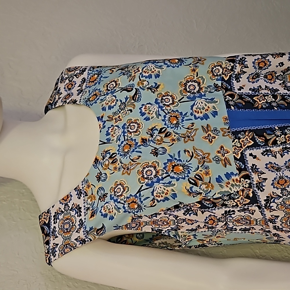 ONE WORLD Floral Colorblock Patchwork Sleeveless … - image 4